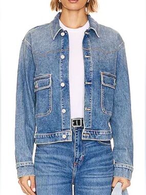 MOTHER Rootin Tootin Denim Jacket in Horsin Around Trucker Jean Jacket Large